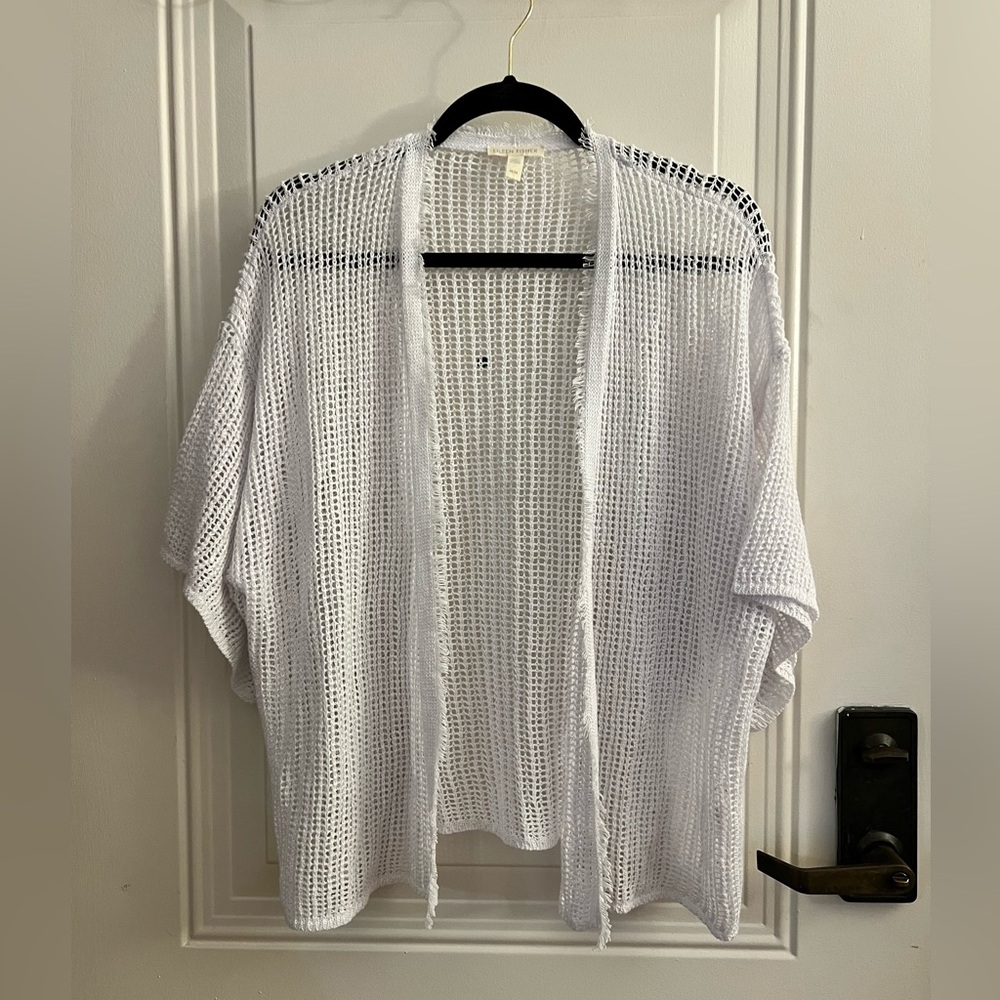 Eileen Fisher White Open-Knit Cardigan